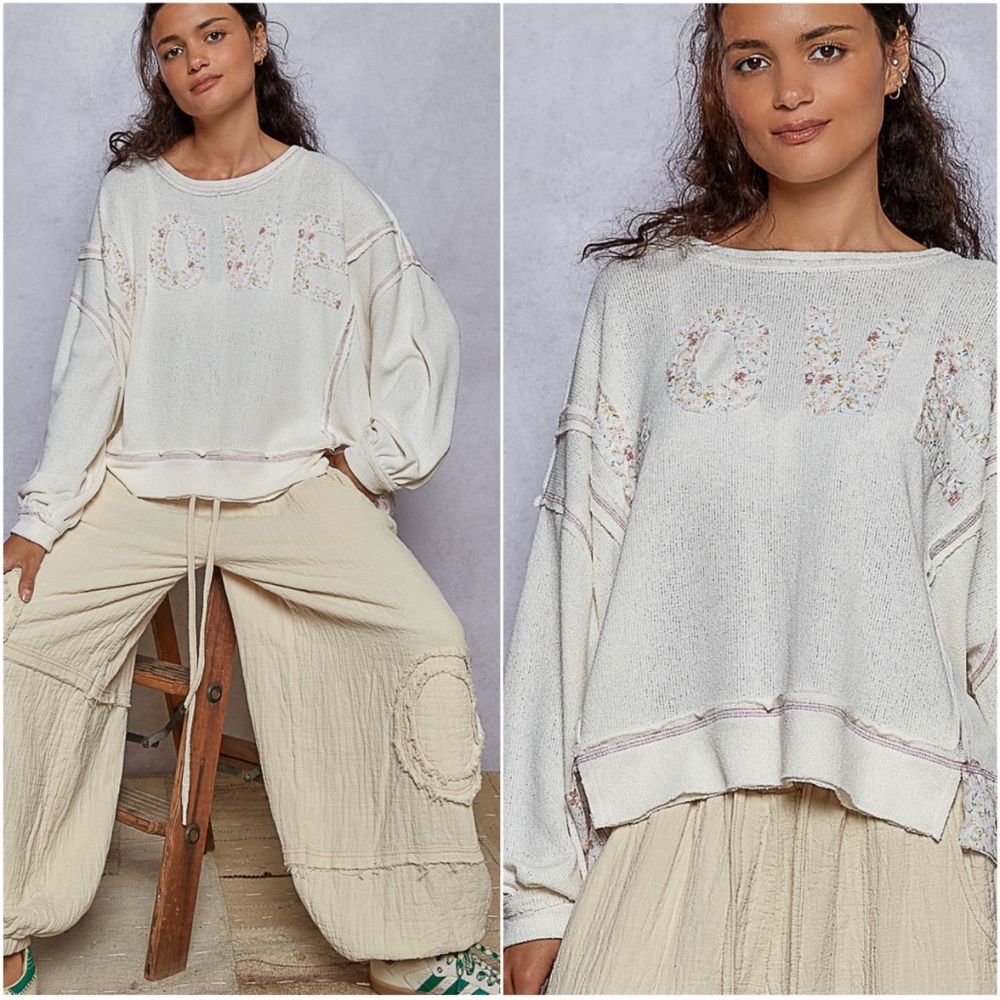 POL Floral LOVE Cream Long Sleeve Top - Picture 2 of 5